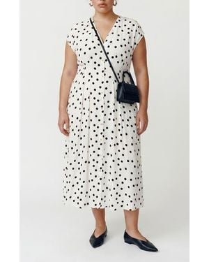 Vero Moda Dot Print Cap Sleeve Button Front Midi Dress - Multicolor