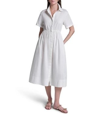BCBGMAXAZRIA Cotton Poplin Midi Cape Back Shirt Dress - White