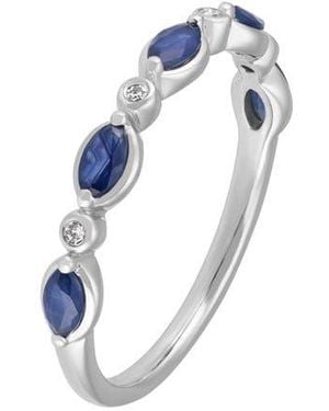 Frankie & Zoe 14K Round Diamond & Marquise Sapphire Band Ring - Blue