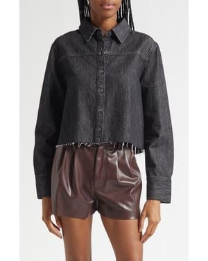 Alice + Olivia Raw Hem Denim Button-Up Shirt - Black