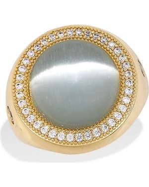 Savvy Cie Jewels Synthetic Cat's Eye & Cubic Zirconia Halo Adjustable Band Ring - Metallic