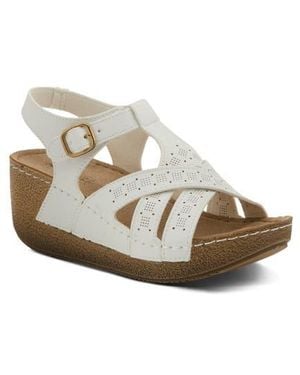 Flexus by Spring Step Perforated Wedge Sandal - White