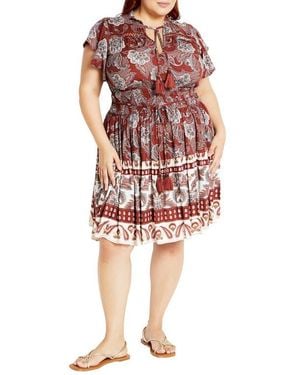 City Chic Lilah Flutter Sleeve Dress - Red