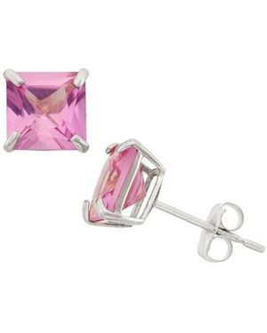 FZN Princess Cut Stud Earrings - Pink