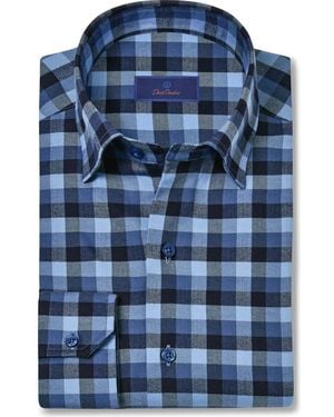 David Donahue Herringbone Check Sport Shirt - Blue