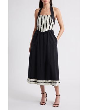Adelyn Rae Fernanda Halter Cotton Midi Dress - Black