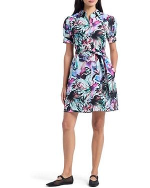 Robert Graham Carolina Floral Short Sleeve Cotton Shirtdress - Blue