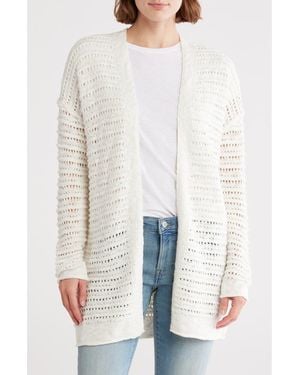 Lucky Brand Textured Cotton Blend Long Cardigan - Natural