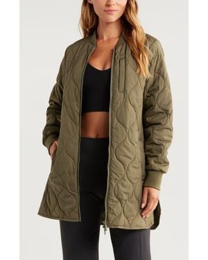 Zella Longline Quilted Jacket - Brown