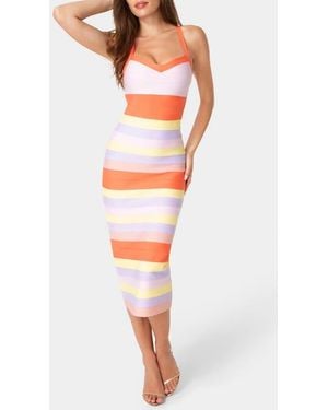 Bebe Colorblock Bandage Midi Dress - White