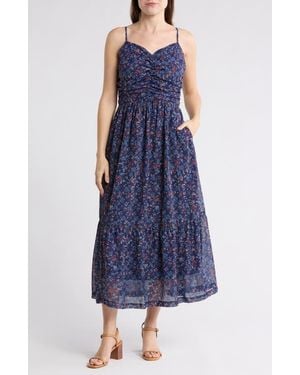 Wishlist Shirred Floral Maxi Dress - Blue