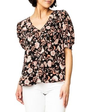 Gibsonlook Floral Print Puff Sleeve Blouse - Black