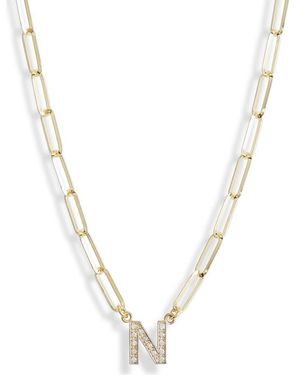 Meshmerise Diamond Initial Charm Paper Clip Chain Necklace - Blue