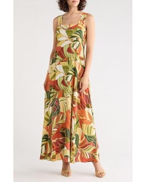 Halogen® Thick Strap Empire Waist Maxi Dress - Metallic