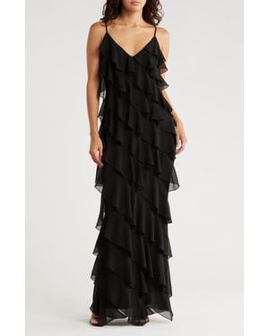 AREA STARS Riza Ruffle Chiffon Maxi Dress - Black