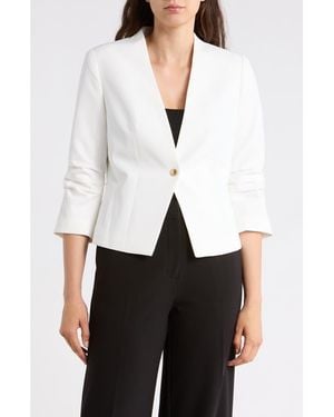 Gemma Jane Ruched Sleeve One-Button Blazer - White