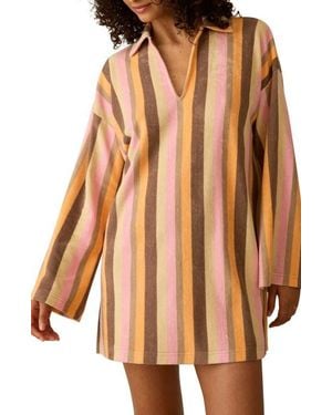 Faherty Cabana Long Sleeve Towel Terry Minidress - Brown