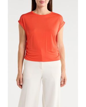 Tahari Cuffed Short Sleeve Ruched T-Shirt - Red