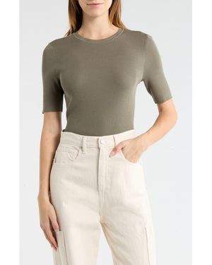 Wishlist Ribbed Short Sleeve Knit Top - Gray