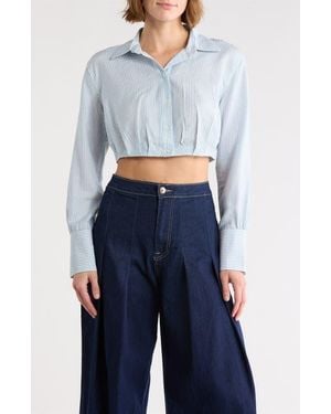 Vigoss Striped Pleated Cropped Shirt - Blue