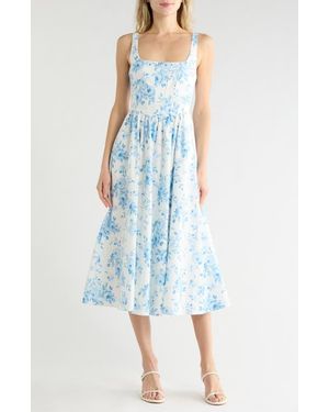 Wayf Floral Corset Midi Dress - Blue