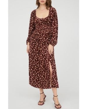 AUGUST SKY Floral Long Sleeve Velvet Maxi Dress - Red