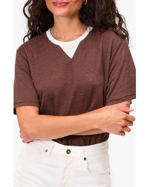 Clare V. Original Linen V-Stitch T-Shirt - Brown
