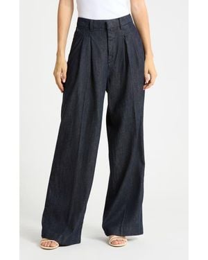 GOOD AMERICAN Pleated High Waist Wide Leg Pants - Blue
