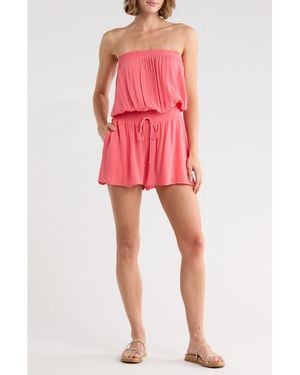 Elan Strapless Cover-Up Romper - Red