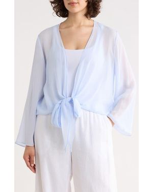 Eileen Fisher Tie Front Silk Jacket - Blue