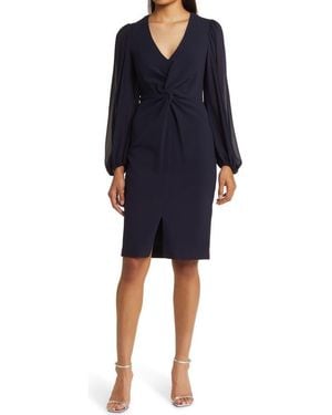 Vince Camuto Twist Long Sleeve Stretch Crepe Dress - Blue