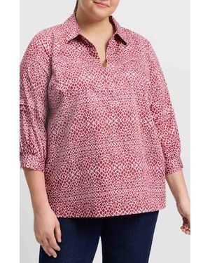 Foxcroft Frankie Abstract Print Cotton Sateen Popover Top - Pink
