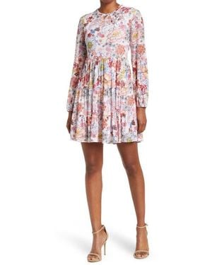 Love By Design Catherine Long Sleeve Mesh Babydoll Dress - Red