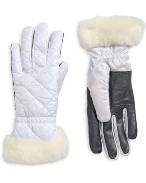 UGG All Weather Genuine Shearling Trim Quilted Gloves - White