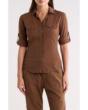 James Perse Three-Quarter Sleeve Button-Up Shirt - Brown