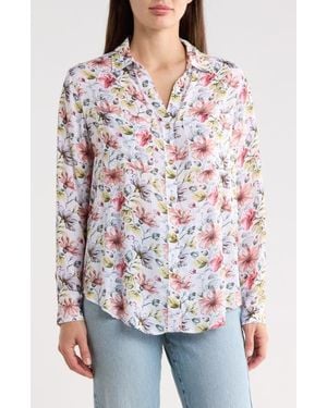 Tahari Floral Button-Down Shirt - White