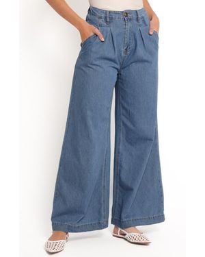 Petal & Pup Rosalee Pleated Chambray Wide Leg Pants - Blue
