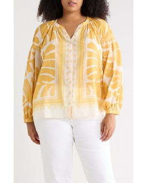DR2 by Daniel Rainn Border Print Button-Up Shirt - White