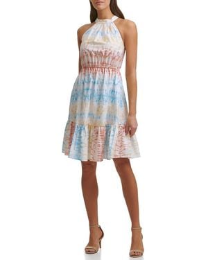 Kensie Tie Dye Sleeveless Cotton Fit & Flare Dress - Blue