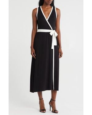 Loveappella Faux Wrap Midi Dress - Black