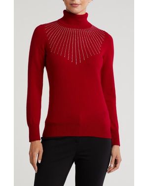Sofiacashmere Turtleneck Cashmere Embellished Sweater - Red