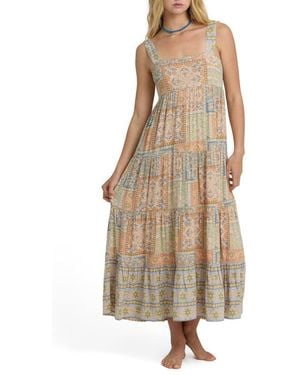 Billabong All Good Print Tiered Maxi Dress - Natural