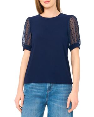 Cece Clip Dot Puff Sleeve Top - Blue