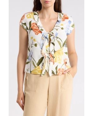 Ellen Tracy Ruffle Tie Front Top - Metallic