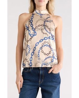 Rails Leah Print Satin Halter Top - White