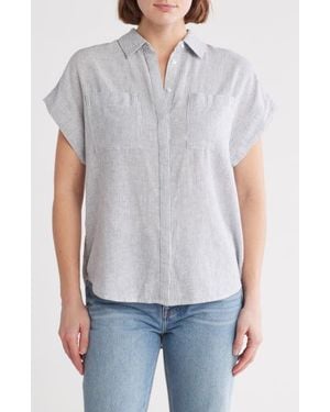 Caslon Oversize Stripe Short Sleeve Button-Up Shirt - Gray
