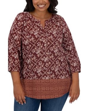 Lucky Brand Border Print Top - Red