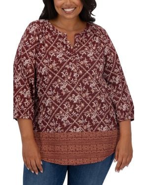 Lucky Brand Border Print Top - Red