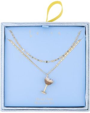 Leith Espresso Martini Pendant Layered Chain Necklace - Blue
