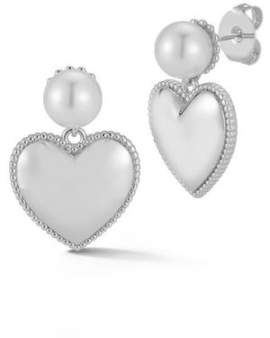 Chloe and Madison Freshwater Pearl Heart Drop Earrings - White